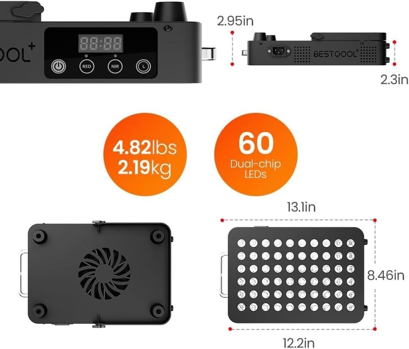 BestQool 660nm 850nm Vörös Fény Terápia Panel 60 LED 105W Professzionális