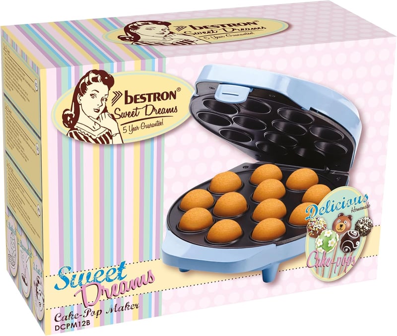 Bestron 700W Retro Cake Pop Készülék Kék Antilengő Bevonattal és Kiegészítőkkel