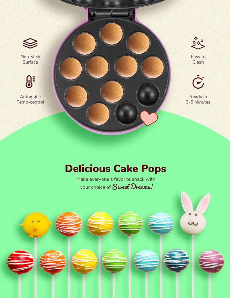 Bestron 700W Retro Cake Pop Készülék Rózsaszín - Készlet Villával és 12 Pálcikával