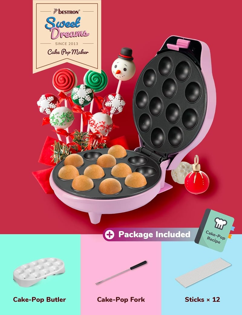 Bestron 700W Retro Cake Pop Készülék Rózsaszín - Készlet Villával és 12 Pálcikával