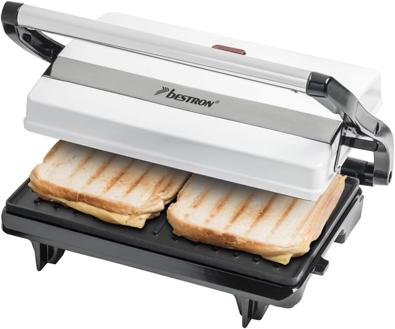 Bestron APM123W kontakt grill 700W fehér, szendvicssütő, panini készítő