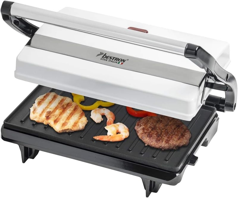 Bestron APM123W kontakt grill 700W fehér, szendvicssütő, panini készítő