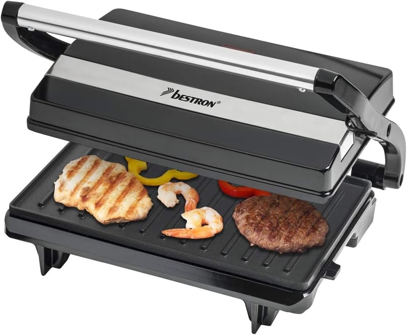 Bestron APM123Z elektromos kontakt grill 700W, fekete panini sütő, krumplitálca