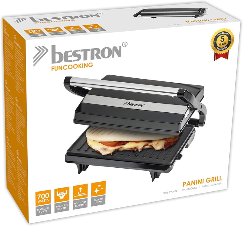 Bestron APM123Z elektromos kontakt grill 700W, fekete panini sütő, krumplitálca