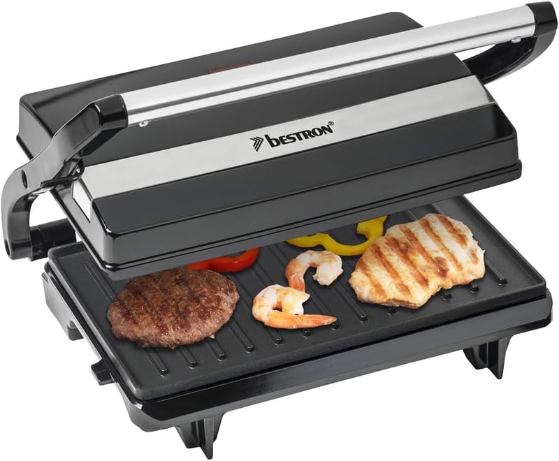 Bestron APM123Z elektromos kontakt grill 700W, fekete panini sütő, krumplitálca