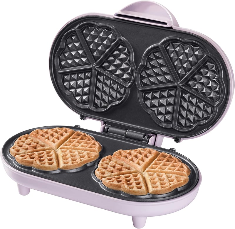 Bestron Dupla Gofrisütő Szív Alakú Wafflekhez, Tapadásmentes Bevonattal, 1000W, Rózsaszín