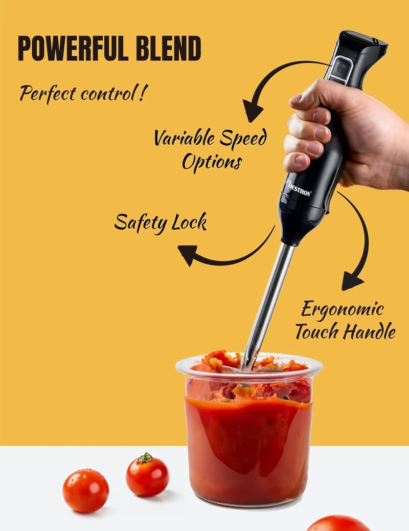 Bestron Merülőmixer 2 Fokozat Rozsdamentes Acél Ergonomikus Fogantyú Fekete