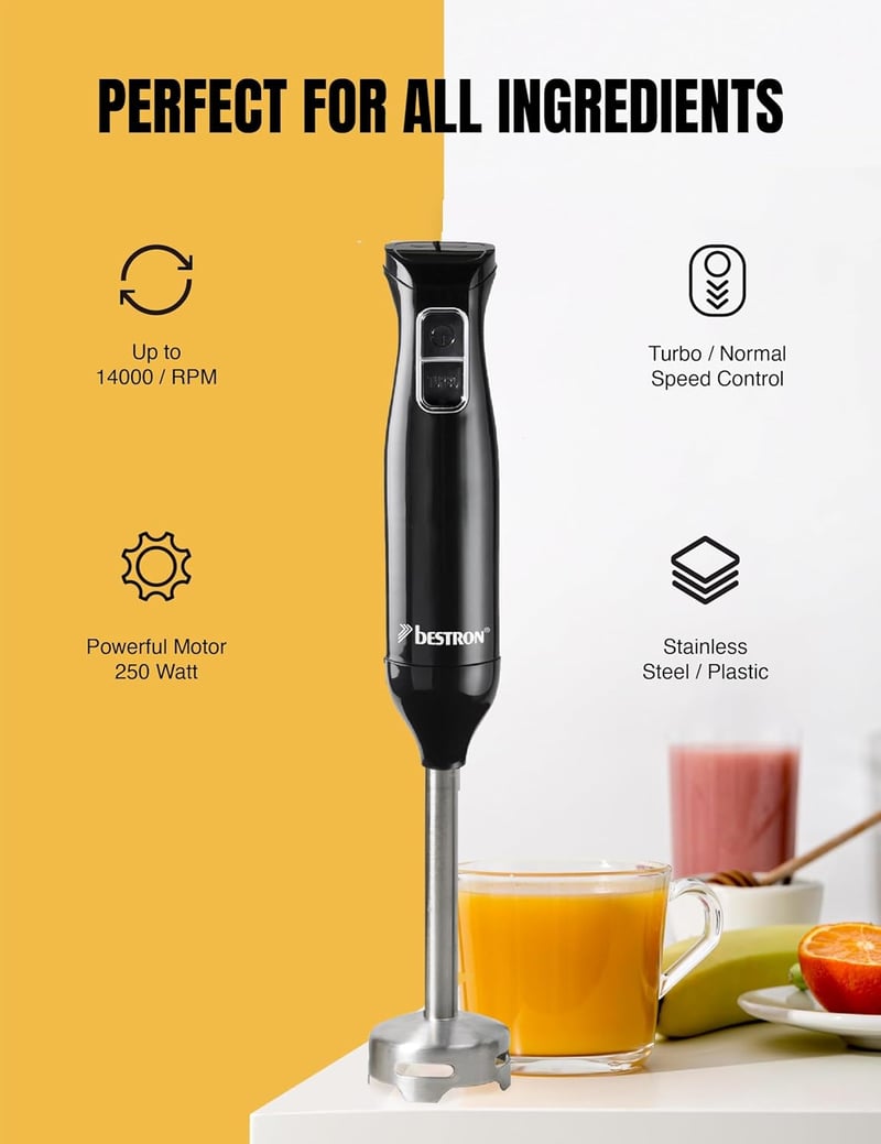 Bestron Merülőmixer 2 Fokozat Rozsdamentes Acél Ergonomikus Fogantyú Fekete