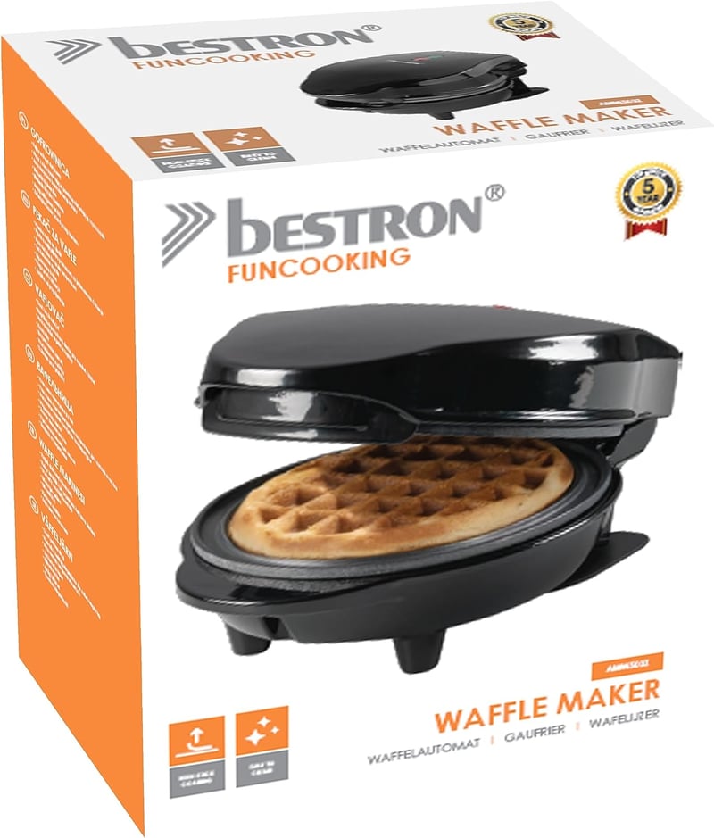 Bestron Mini Gofrisütő Antilengő Bevonattal, 550W, Fekete