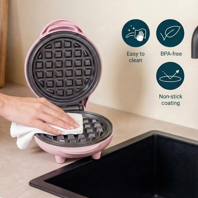 Bestron Mini Gofrisütő Klasszikus Gofrihoz, Tapadásmentes Bevonattal, Retro Design, 550W, Rózsaszín