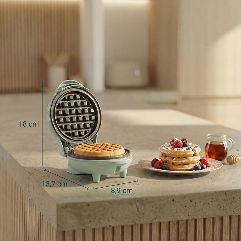 Bestron Mini Gofrisütő Retro Design Menta Színben 550W Antilengő Bevonattal