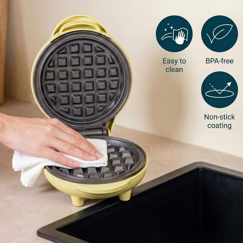 Bestron Mini Gofrisütő Retro Sárga 550W Antilengő Bevonattal