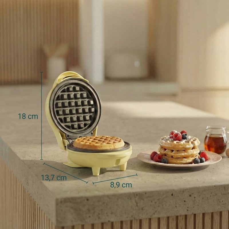 Bestron Mini Gofrisütő Retro Sárga 550W Antilengő Bevonattal