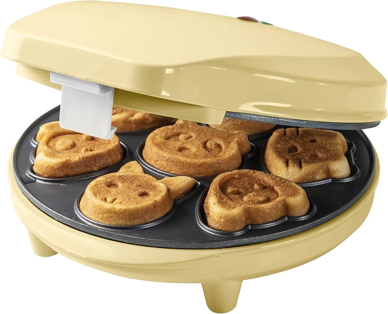 Bestron Mini Sütemény Sütő Állatos Mintákkal, Wafflekészítő 700W Sárga