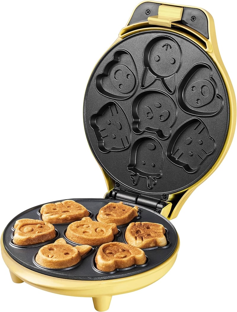 Bestron Mini Sütemény Sütő Állatos Mintákkal, Wafflekészítő 700W Sárga