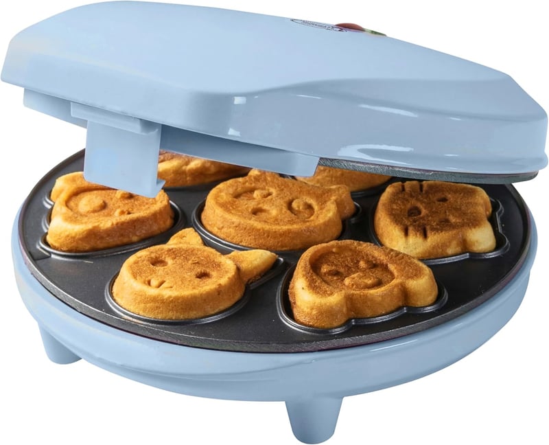 Bestron Mini Sütikészítő Gofrisütő Állat Mintás Tapadásmentes Bevonattal 700W Kék