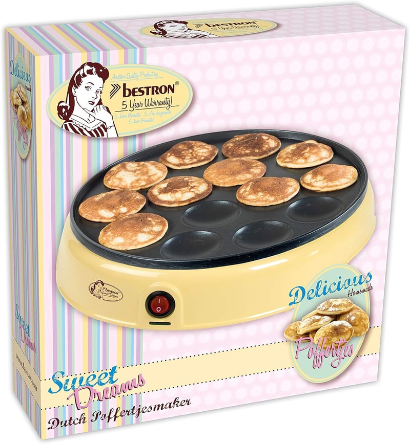Bestron Poffertjes készülék retro design sárga 800W antilengő bevonattal