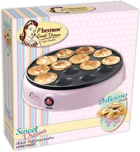Bestron Poffertjes Retro Mini Gofrisütő Tapadásmentes Bevonattal 800W Rózsaszín 4