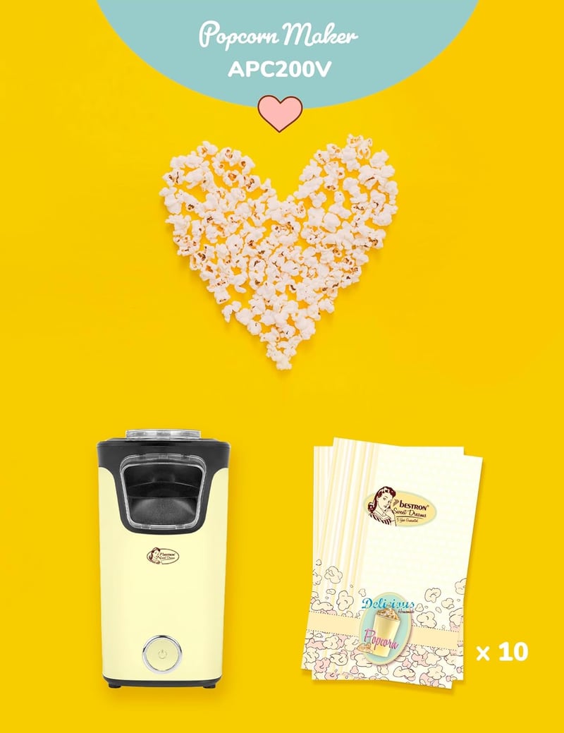 Bestron Popcorn Maker Forró Levegős Popcorn Gép Sárga 2 Perc Alatt