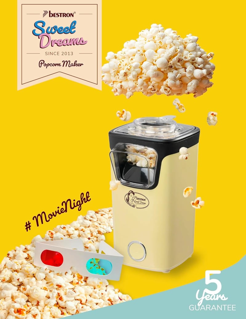 Bestron Popcorn Maker Forró Levegős Popcorn Gép Sárga 2 Perc Alatt