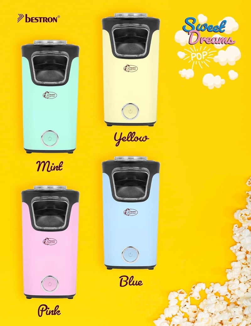 Bestron Popcorn Maker Forró Levegős Popcorn Gép Sárga 2 Perc Alatt