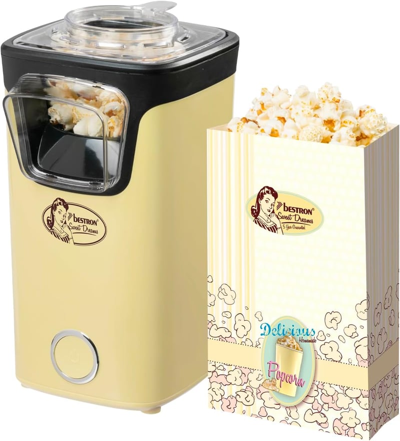 Bestron Popcorn Maker Forró Levegős Popcorn Gép Sárga 2 Perc Alatt