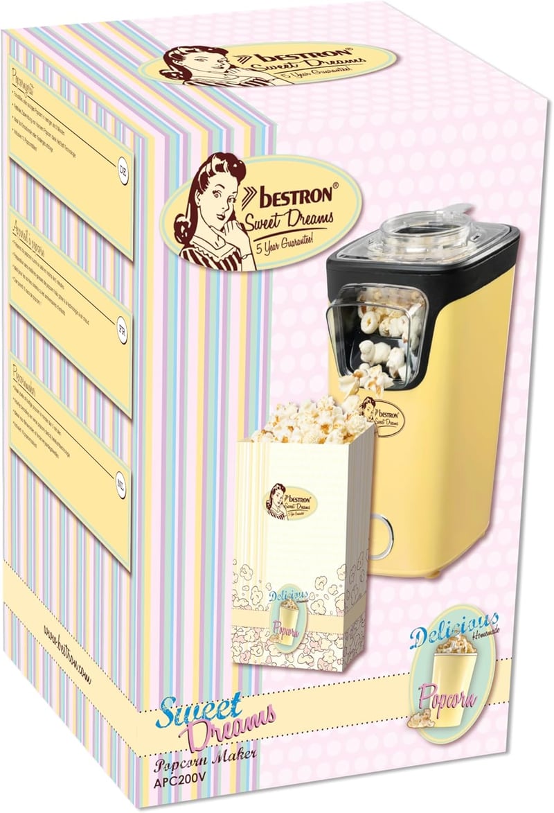 Bestron Popcorn Maker Forró Levegős Popcorn Gép Sárga 2 Perc Alatt