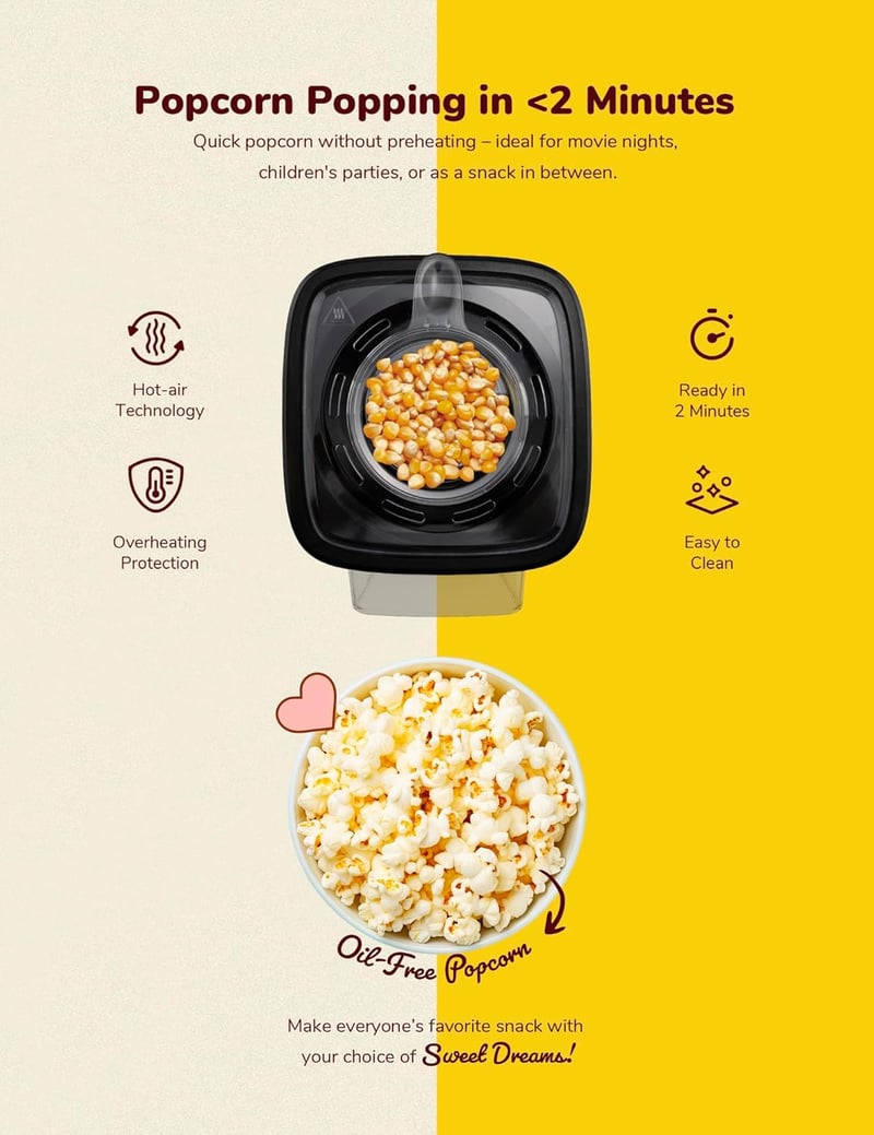 Bestron Popcorn Maker Forró Levegős Popcorn Gép Sárga 2 Perc Alatt