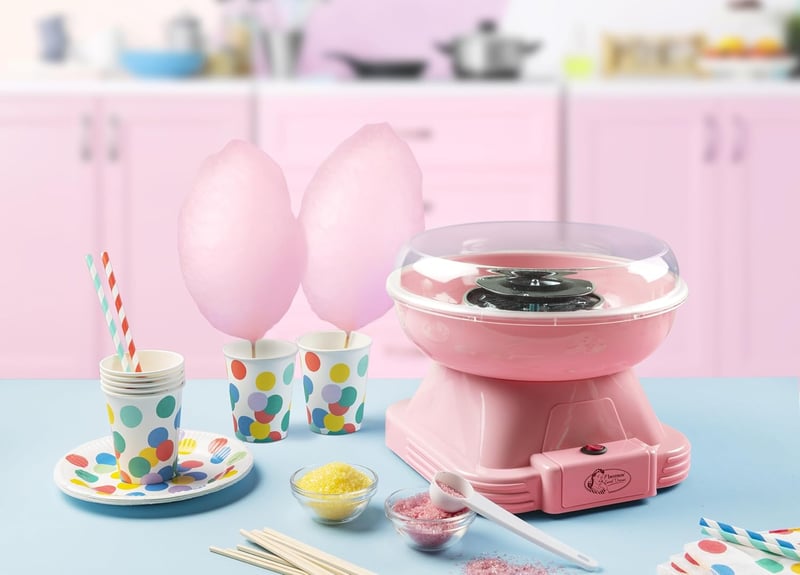 Bestron Retro Vattacukor Készülék Otthonhoz, 10 Pálcikával és Mérőkanállal, Gyerekzsúrhoz, Rózsaszín