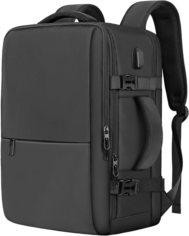 Besttravel Kézipoggyász Hátizsák 40x20x25 Ryanair Méret, 45L Utazó Táska USB Töltőporttal, Laptop Rekesz 15.6", Fekete