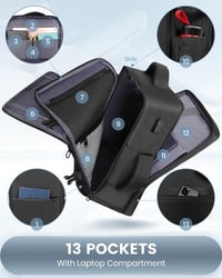 Besttravel Kézipoggyász Hátizsák 40x20x25 Ryanair Méret, 45L Utazó Táska USB Töltőporttal, Laptop Rekesz 15.6", Fekete 4
