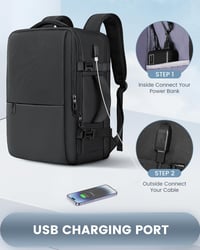 Besttravel Kézipoggyász Hátizsák 40x20x25 Ryanair Méret, 45L Utazó Táska USB Töltőporttal, Laptop Rekesz 15.6", Fekete 6