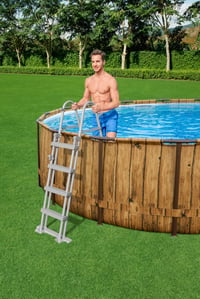 Bezpečnostný bazénový rebrík Bestway 2x4 stupne, výška 122 cm, nosnosť 150 kg, sivý 10