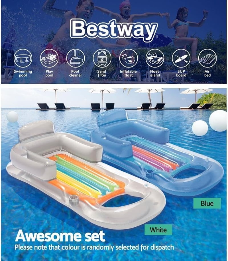 Bestway Felfújható Matrac 161x84 cm - Többszínű Vinyl Úszómatrac Medencébe, 90 kg Teherbírással, Könnyen Tisztítható