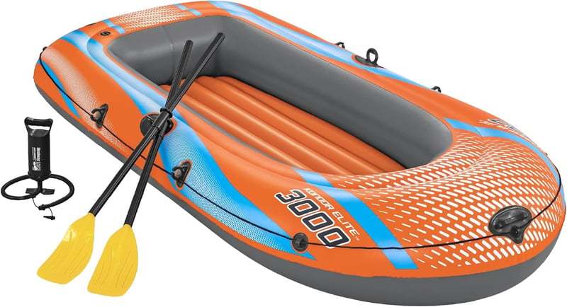 Bestway Kondor 3000 Felfújható Csónak 3 Személyes, Kormánylapáttal, Kézi/Lábpumpával, 246x122 cm, PVC Anyagból, Evezőkkel
