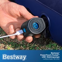 Elektrická pumpa Bestway PowerTouch Pocket USB, 90 l/min, tlak 300 mmH2O, s 3 adaptérmi na ventily, USB káblom a vreckom, 5,7 x 5 x 6,5 cm, powerbanka 3