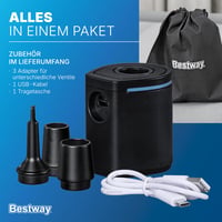 Elektrická pumpa Bestway PowerTouch Pocket USB, 90 l/min, tlak 300 mmH2O, s 3 adaptérmi na ventily, USB káblom a vreckom, 5,7 x 5 x 6,5 cm, powerbanka 9