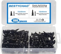 BESTYCHAO Gipszkarton dübel szett 100db, 2 méret, fekete, fejjel ellátott csavar 1