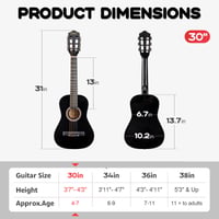 BESYOU 30 colos fekete akusztikus gitár kezdőknek - Gitártáskával, hevederrel, hangolóval, húrokkal és pengető készlettel 3
