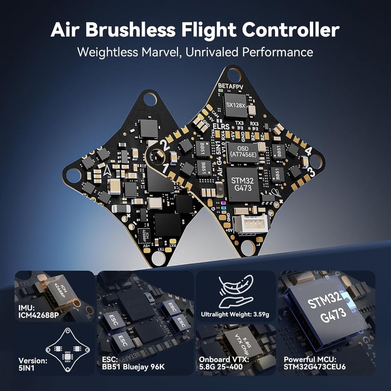 BETAFPV G473 5-in-1 Brushless Repülésirányító 1S AIO Könnyű FC Beépített ELRS Vevővel és 16MB BlackBox-szal FPV Drónokhoz