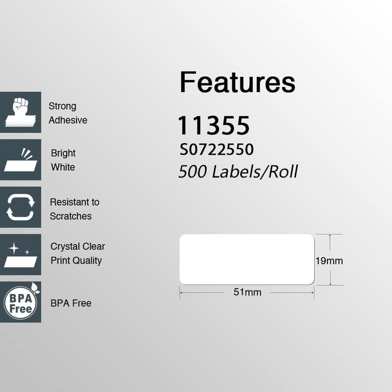 BETCKEY 11355 öntapadós címkék DYMO LabelWriter 450-hez, 19x51mm, 10 tekercs