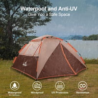 BETENST Pop Up Sátor 3 Személyes - Vízálló Kupola Kemping Sátor Dupla Réteggel, 2 Hálós Ajtóval és Ablakkal, Hordtáskával, Túrázáshoz - Brown, Brown, 90.55 x 90.55 x 53.15 inches, Classic 6