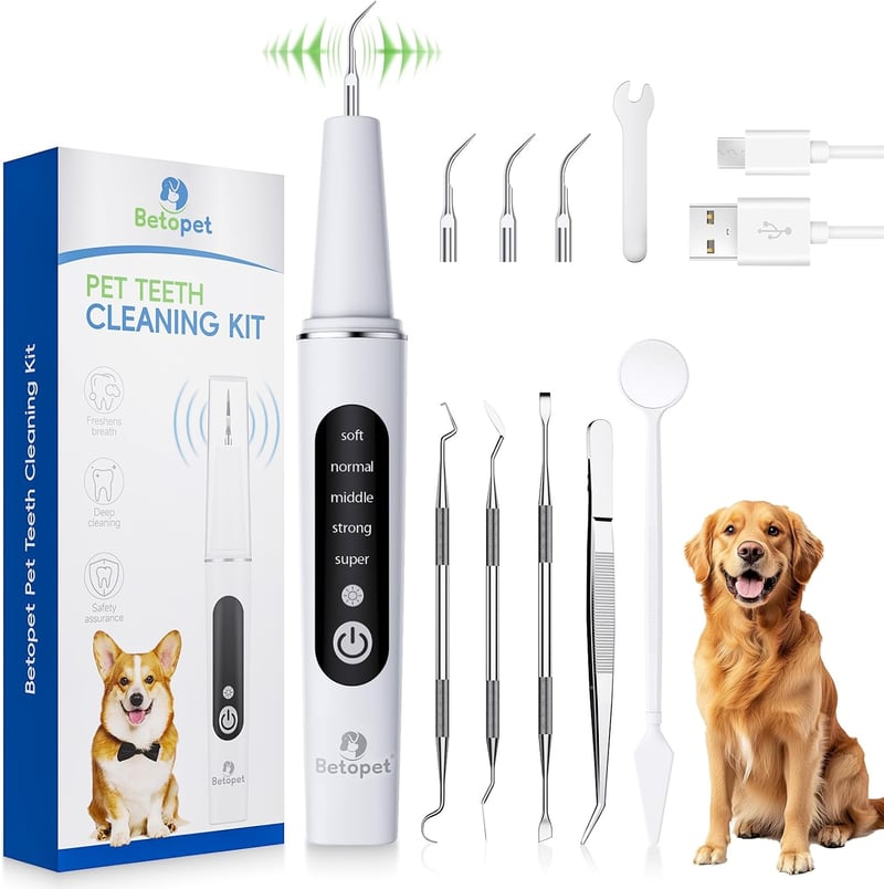 BETOPET Ultrahangos Fogkő Eltávolító Kutyáknak és Macskáknak, 5 Módú Fogkefe Szett