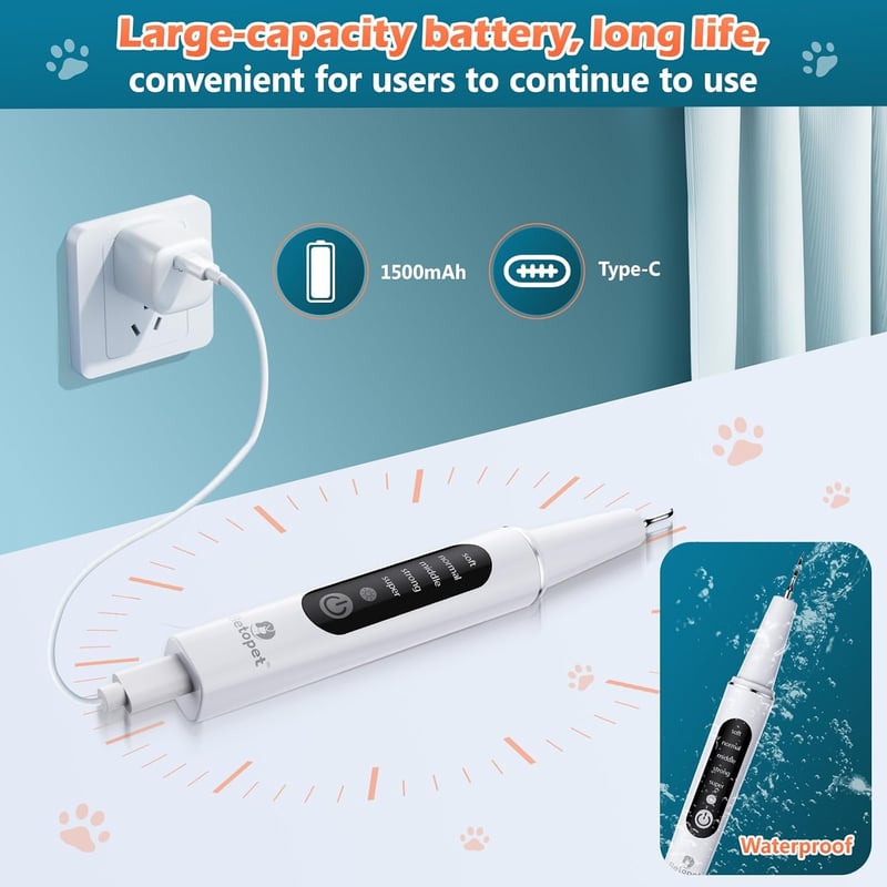 BETOPET Ultrahangos Fogkő Eltávolító Kutyáknak és Macskáknak, 5 Módú Fogkefe Szett