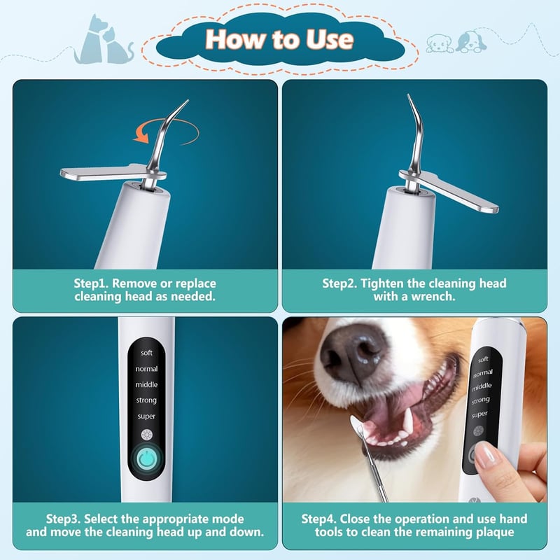 BETOPET Ultrahangos Fogkő Eltávolító Kutyáknak és Macskáknak, 5 Módú Fogkefe Szett