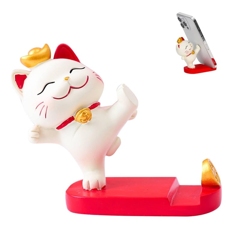 Suport de telefon Beufee Cica, ornament de birou, suport pentru telefon cu pisică drăguță stil kawaii pentru acasă, birou, masă (modelul 02)