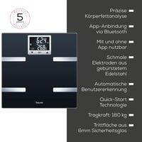 Diagnostická inteligentná váha Beurer BF 720 s Bluetooth pripojením, meranie telesného tuku, svalovej hmoty a kalorickej spotreby, čierna, max. 180 kg 6