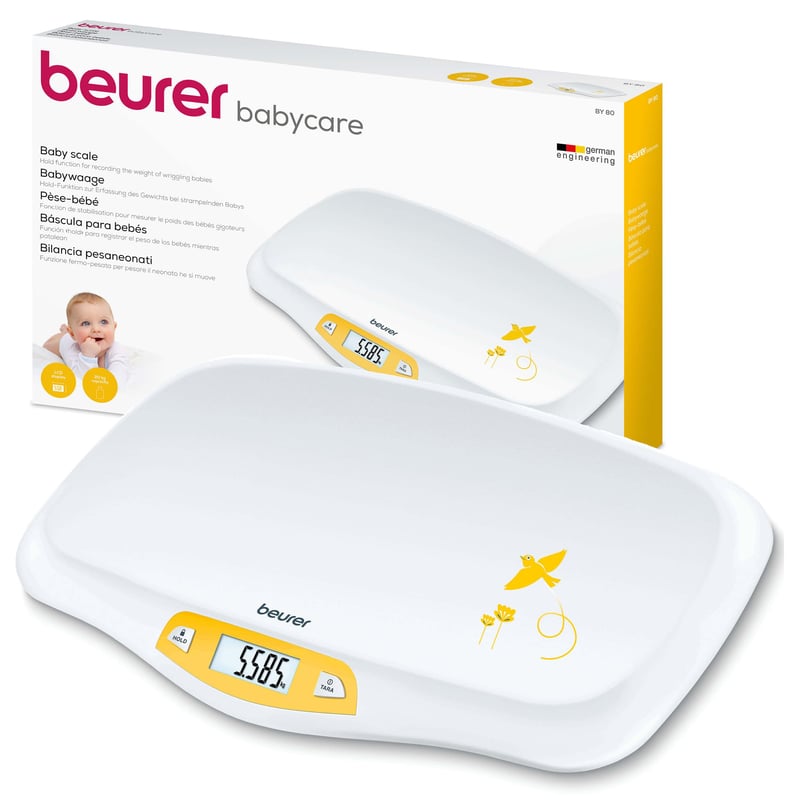 Detská váha Beurer BY 80 so zaoblenou plochou, nosnosť 20 kg, funkcia tara a hold, presnosť 5 g, bielo-žltá