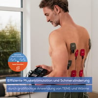 Aparat digital TENS/EMS Beurer EM 89 cu funcție de încălzire, terapie 4 în 1 pentru durere, stimulare musculară, masaj și termoterapie, 4 canale, 8 electrozi, acumulator 2