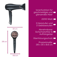 Uscător de păr ionic Beurer HC 50, 2200 W, anti-static, cu duză de styling și difuzor de volum 7